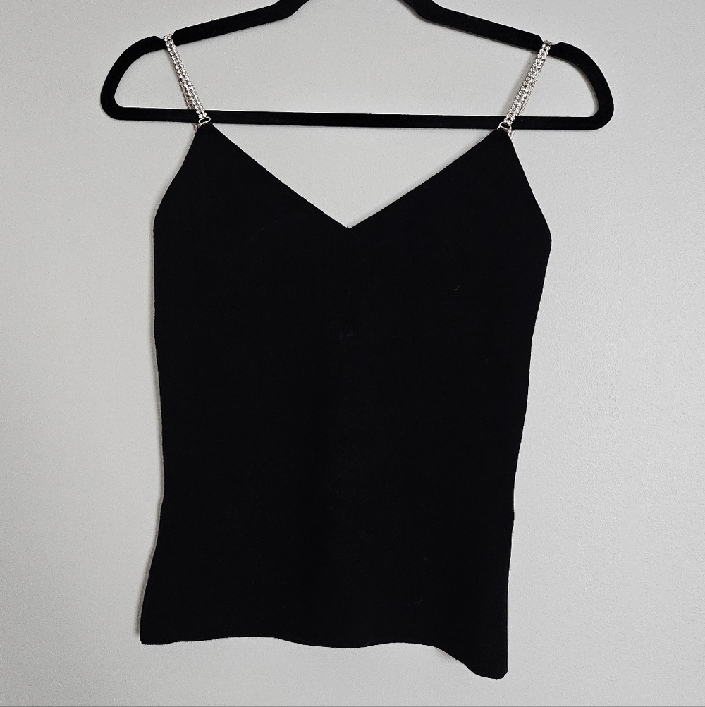 Rady Gyaru Black Knit Camisole With Rhinestone Straps
